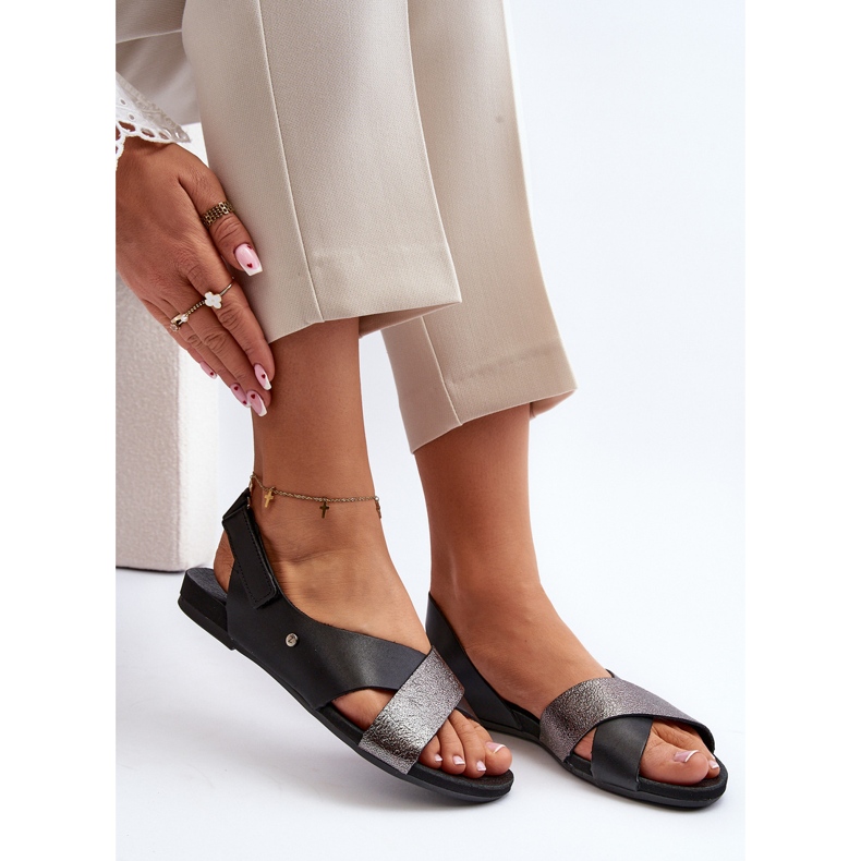 Zazoo 40141 Sandálias de couro com velcro, pretas preto 1