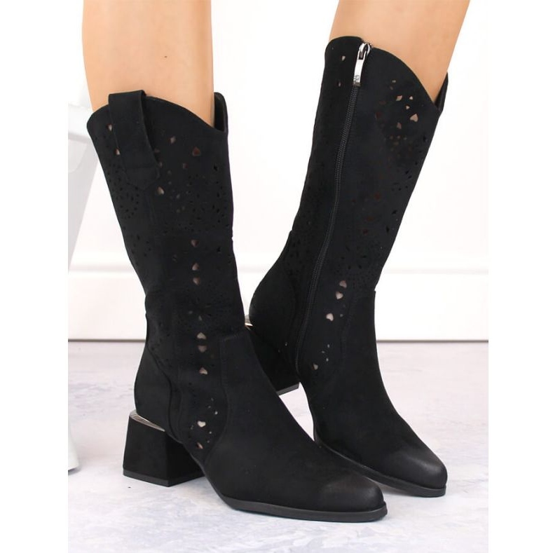 Botas Potocki W WOL210A em camurça com aberturas, pretas preto 1 Botas Potocki W WOL210A em camurça com aberturas, pretas preto 1
