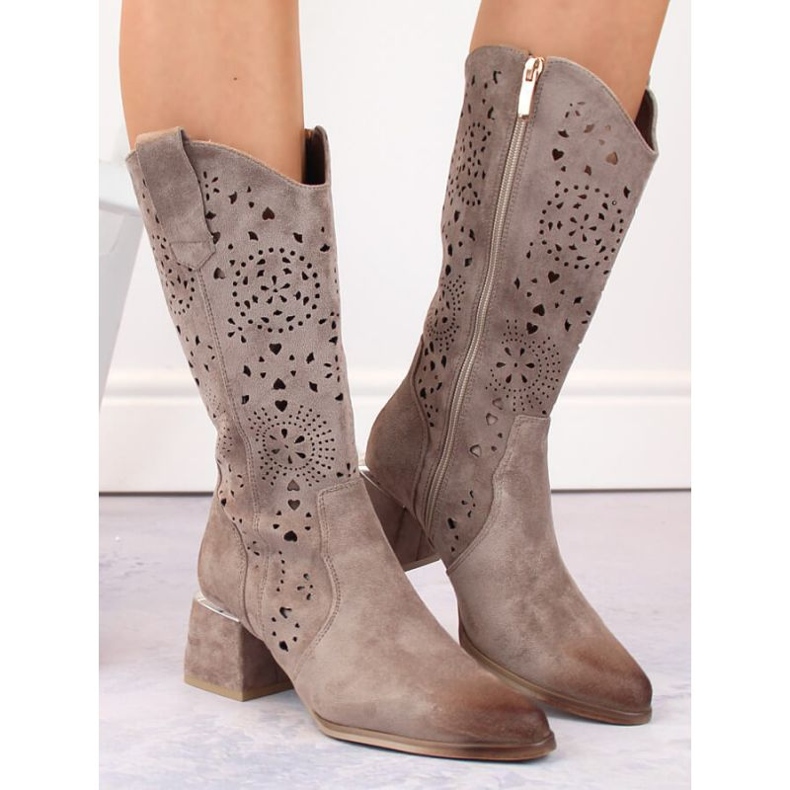 Botas Potocki W WOL210B em camurça com aberturas, bege 1