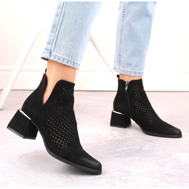 Botins de camurça com salto alto Potocki W WOL213A, preto 2