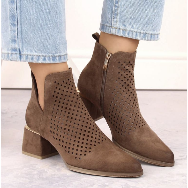 Botins de salto alto em camurça Potocki W WOL213B, marrom 2