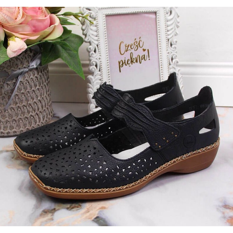 Sapatos de couro Rieker W RKR139, azul marinho 2