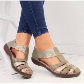 Sandálias de couro T.Sokolski W SCA168A, bege e dourado 2