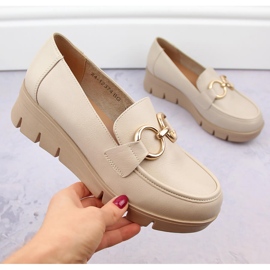 Sapatos femininos, mocassins de cunha, bege Potocki SZ12374 1