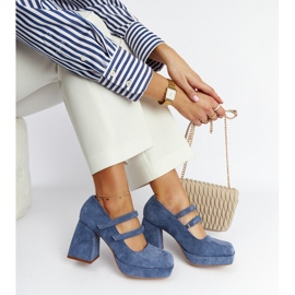 Sapatos azuis da Cher com salto bloco enorme azul 1