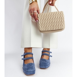 Sapatos azuis da Cher com salto bloco enorme azul 2
