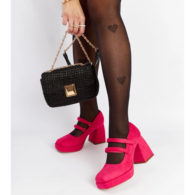 Sapatos Cher rosa com salto bloco enorme 1 Sapatos Cher rosa com salto bloco enorme 1