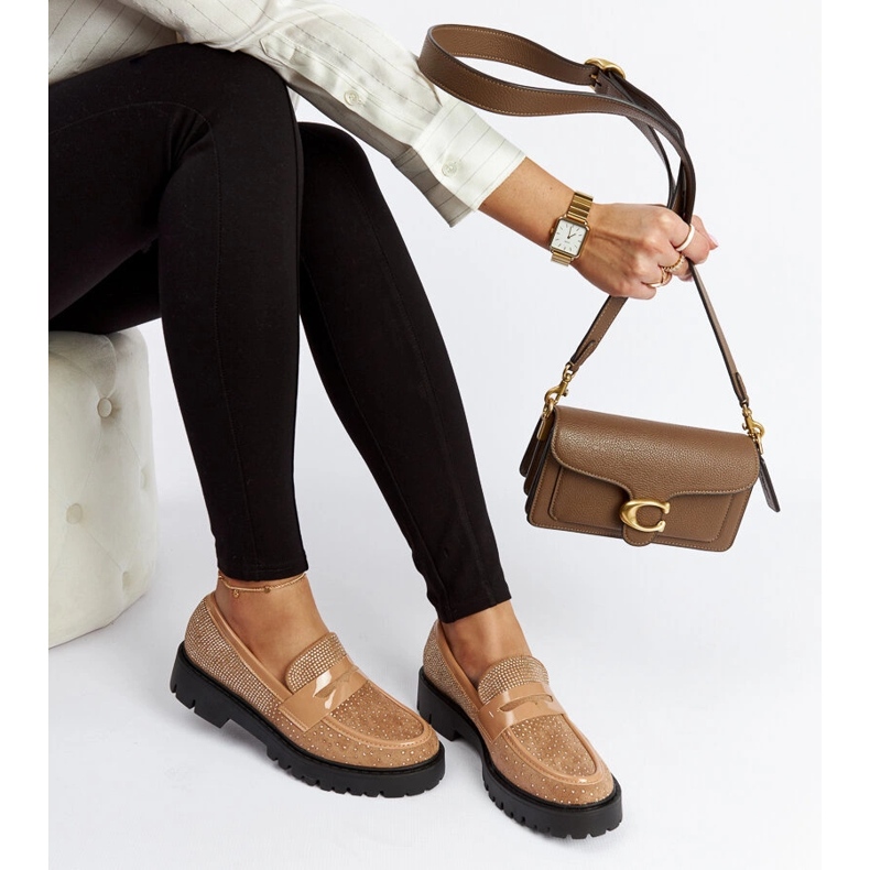 Mocassins marrons decorados com strass Newport marrom 1