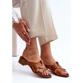 Zazoo 40236 Chinelos femininos de couro com salto baixo marrom 1