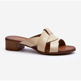 Zazoo 40236 Chinelos femininos de couro com salto baixo, bege 2