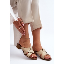 Zazoo 40236 Chinelos femininos de couro com salto baixo, bege 1