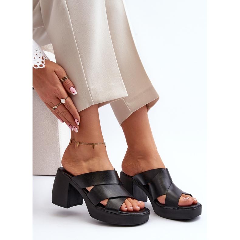 Chinelos de couro Zazoo 40373 com bloco, preto 2