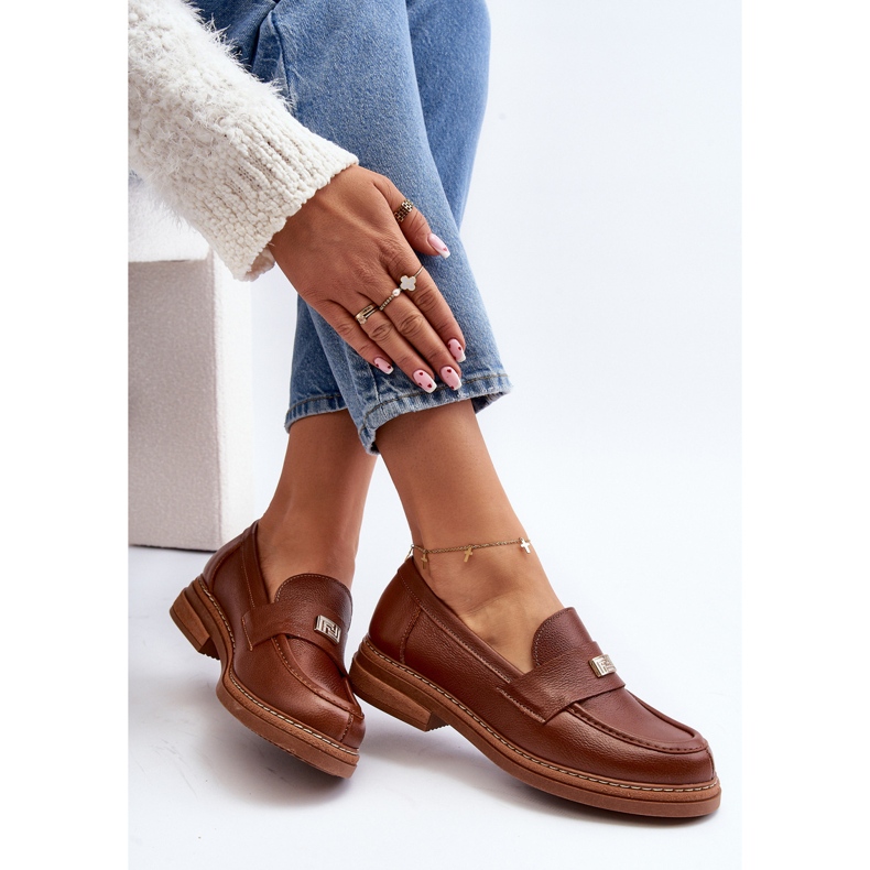 Mocassins femininos de couro Zazoo 20165, marrom 1