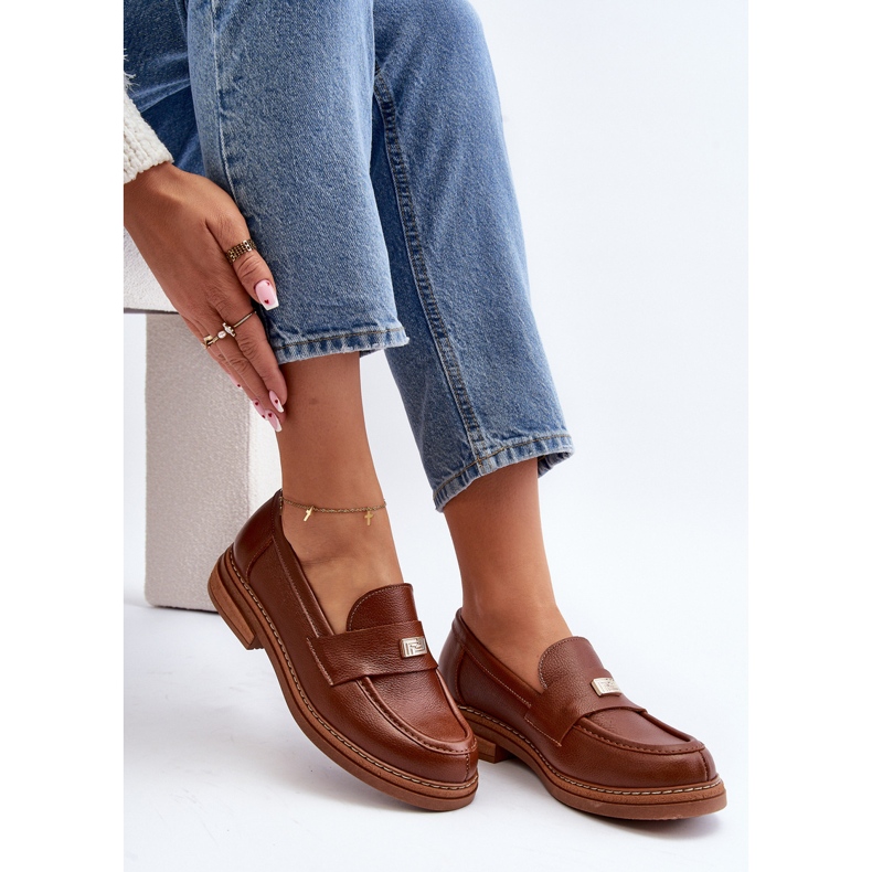 Mocassins femininos de couro Zazoo 20165, marrom 2