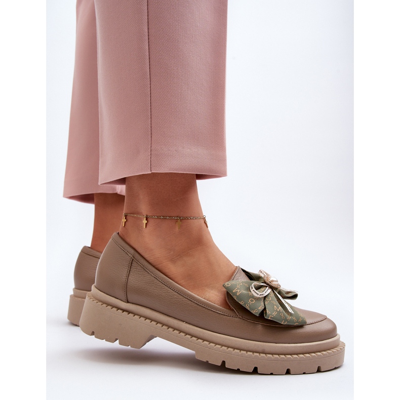 Mocassins femininos de couro com laço Laura Messi 2787 Bege 2