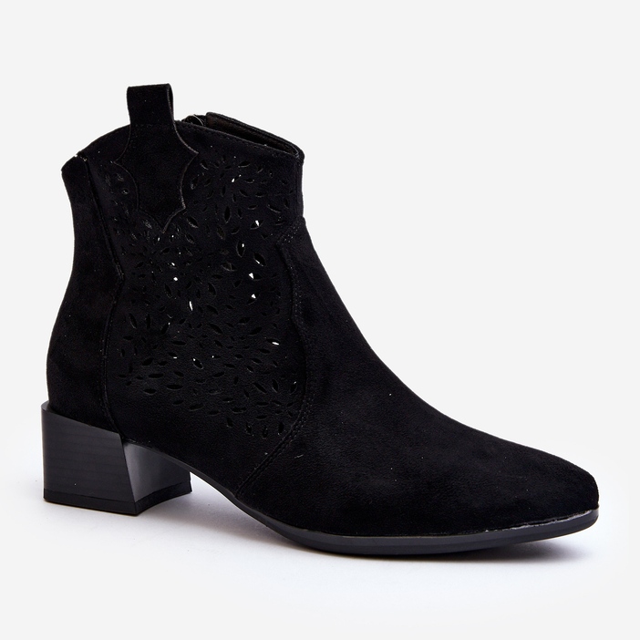 Vinceza Botas femininas perfuradas pretas Madalina preto 2
