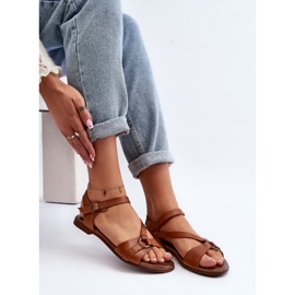 Sandálias femininas de couro Zazoo 40182, marrom castanho 1