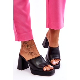 Sweet Shoes Chinelos de salto alto de couro preto 5