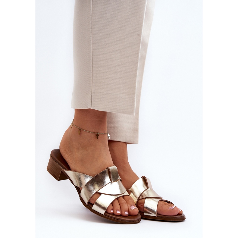 Zazoo 40236 Chinelos femininos de couro com salto baixo, dourados 2