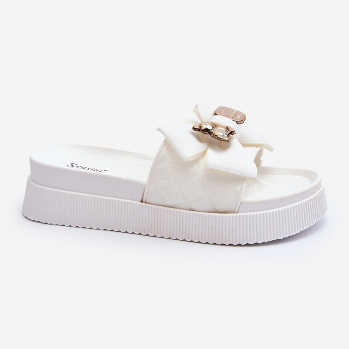 Chinelos femininos com laço e ursinho de pelúcia, Katerina Branco 1