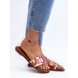 Chinelos planos clássicos femininos multicoloridos Namrita dourado 2