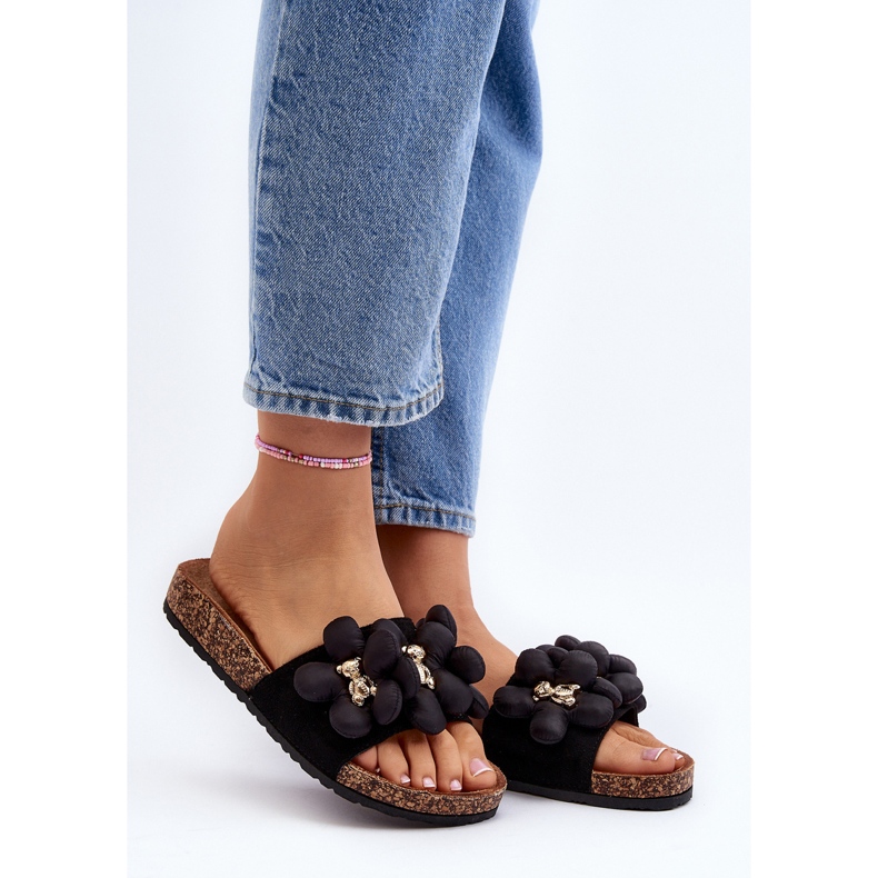 Chinelos femininos com decorações Bunlia preto 2