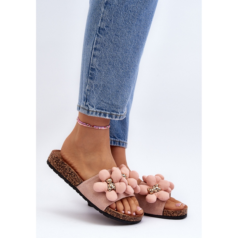 Chinelos femininos com enfeites, Bunlia rosa 2