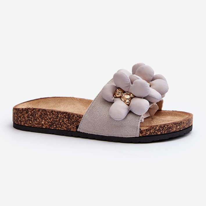 Chinelos femininos com decorações cinza Bunlia 2