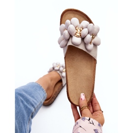 Chinelos femininos com decorações cinza Bunlia 1