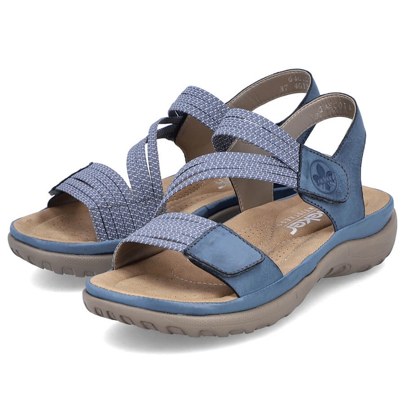 Sandálias femininas confortáveis ​​com velcro azul Rieker 64870-14 1