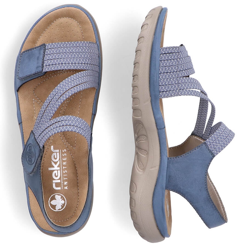 Sandálias femininas confortáveis ​​com velcro azul Rieker 64870-14 2