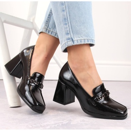 Sapatos femininos envernizados com salto decorativo, preto Potocki 12322 bege 1