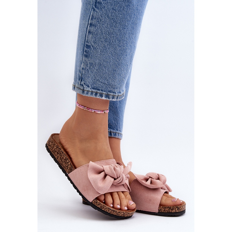 Chinelos femininos com laço, Ezephira rosa 2