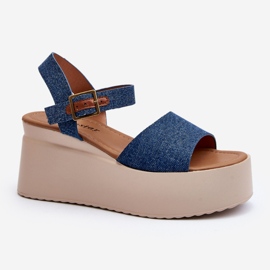 Sandálias femininas jeans azuis com cunha da Geferia azul 1