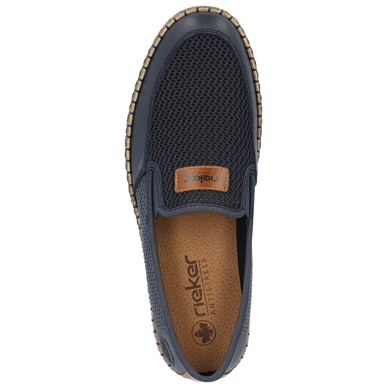 Sapatos masculinos confortáveis ​​de couro perfurado, azul marinho Rieker B5271-14 1