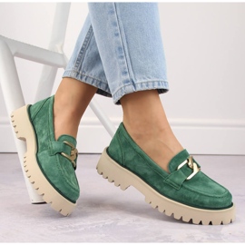 Sapatos de camurça de couro, mocassins femininos verdes Filippo DP4916 1