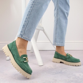 Sapatos de camurça de couro, mocassins femininos verdes Filippo DP4916 2