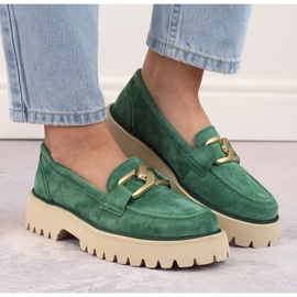 Sapatos de camurça de couro, mocassins femininos verdes Filippo DP4916 3