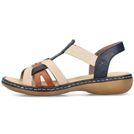 Sandálias femininas confortáveis com elásticos multicoloridos, Rieker 65918-90 bege 1 Sandálias femininas confortáveis com elásticos multicoloridos, Rieker 65918-90 bege 1
