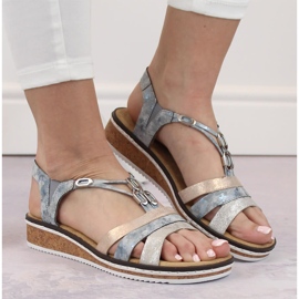 Sandálias femininas confortáveis ​​de cunha Rieker V36G4-40 azul 1