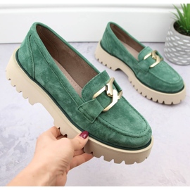 Sapatos de camurça de couro, mocassins femininos verdes Filippo DP4916 4