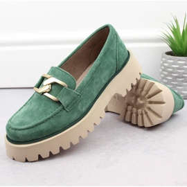 Sapatos de camurça de couro, mocassins femininos verdes Filippo DP4916 6