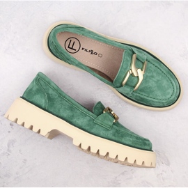 Sapatos de camurça de couro, mocassins femininos verdes Filippo DP4916 7