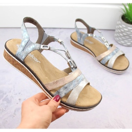 Sandálias femininas confortáveis ​​de cunha Rieker V36G4-40 azul 2