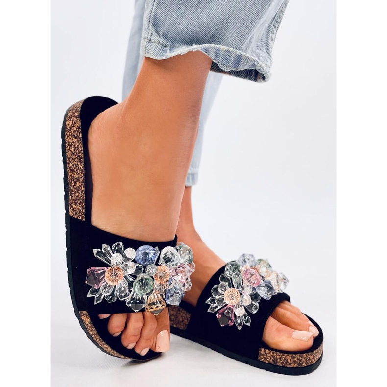 Maliv Chinelos de cortiça preta com pedras preto 2