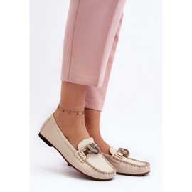 Mocassins femininos de couro com decoração Laura Messi 2761 Bege Claro 2