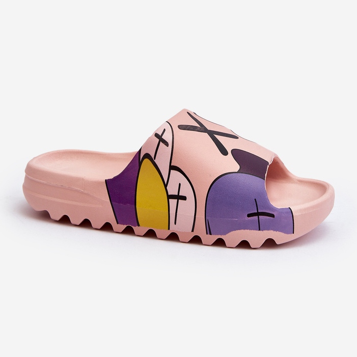 Chinelos de borracha com estampa de monstros rosa 1