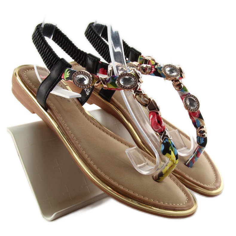 Chinelos com pedras C63 preto verde amarelo vermelho 1