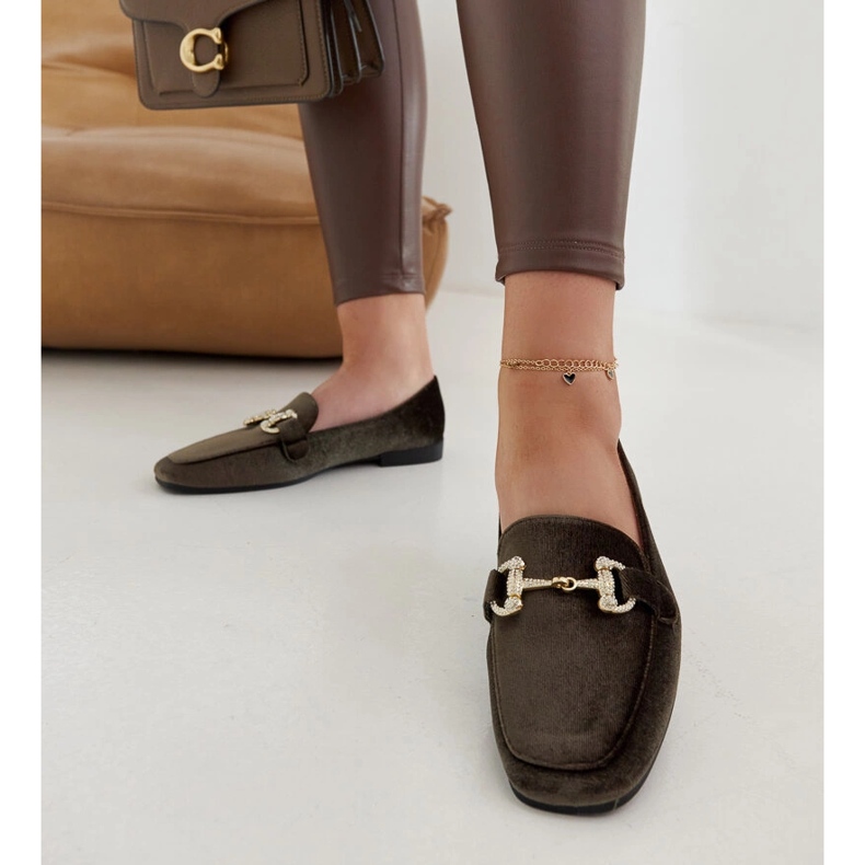 Mocassins de veludo verde com strass Fabrizia 1