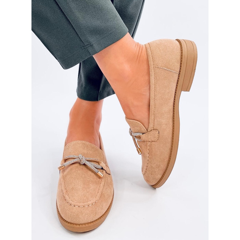 Mocassins femininos de camurça Saras Camel bege 2